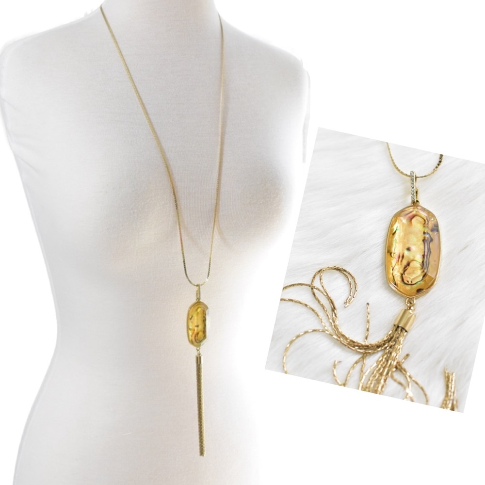 INC Yellow stoned gold toned chunky long necklace